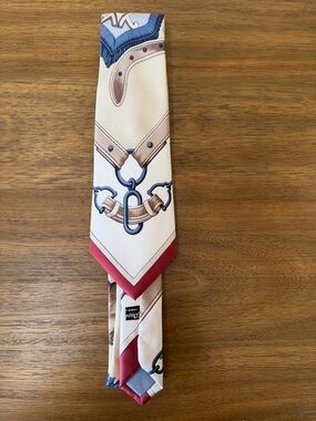 Authentic Celine Paris Silk Tie Equestrian Horse Chain Print
